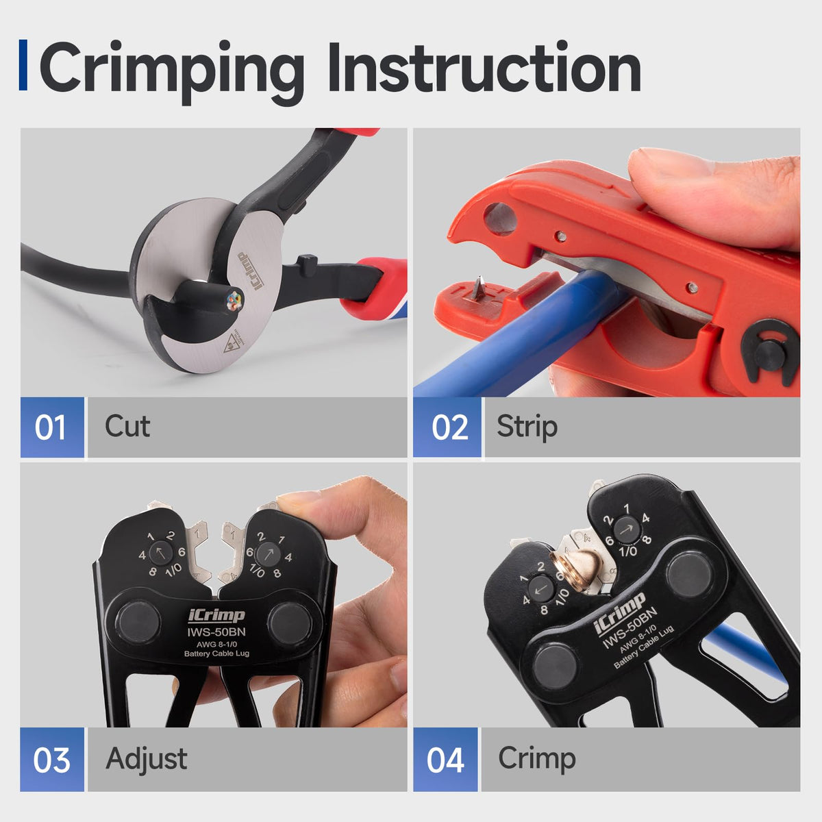 iCRIMP tool features clear AWG dimensions on lugs