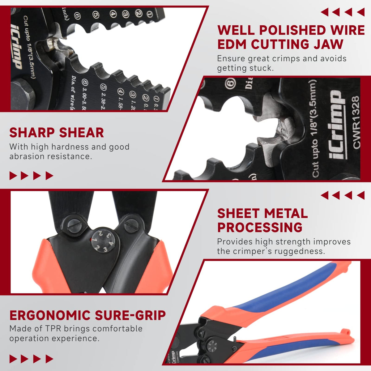 iCRIMP ergonomic sure-grip handle for comfortable operation.