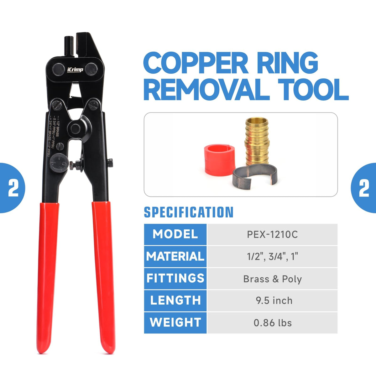iCrimp PCKIT-1234PS removal-tool decrimps copper rings without damaging fittings