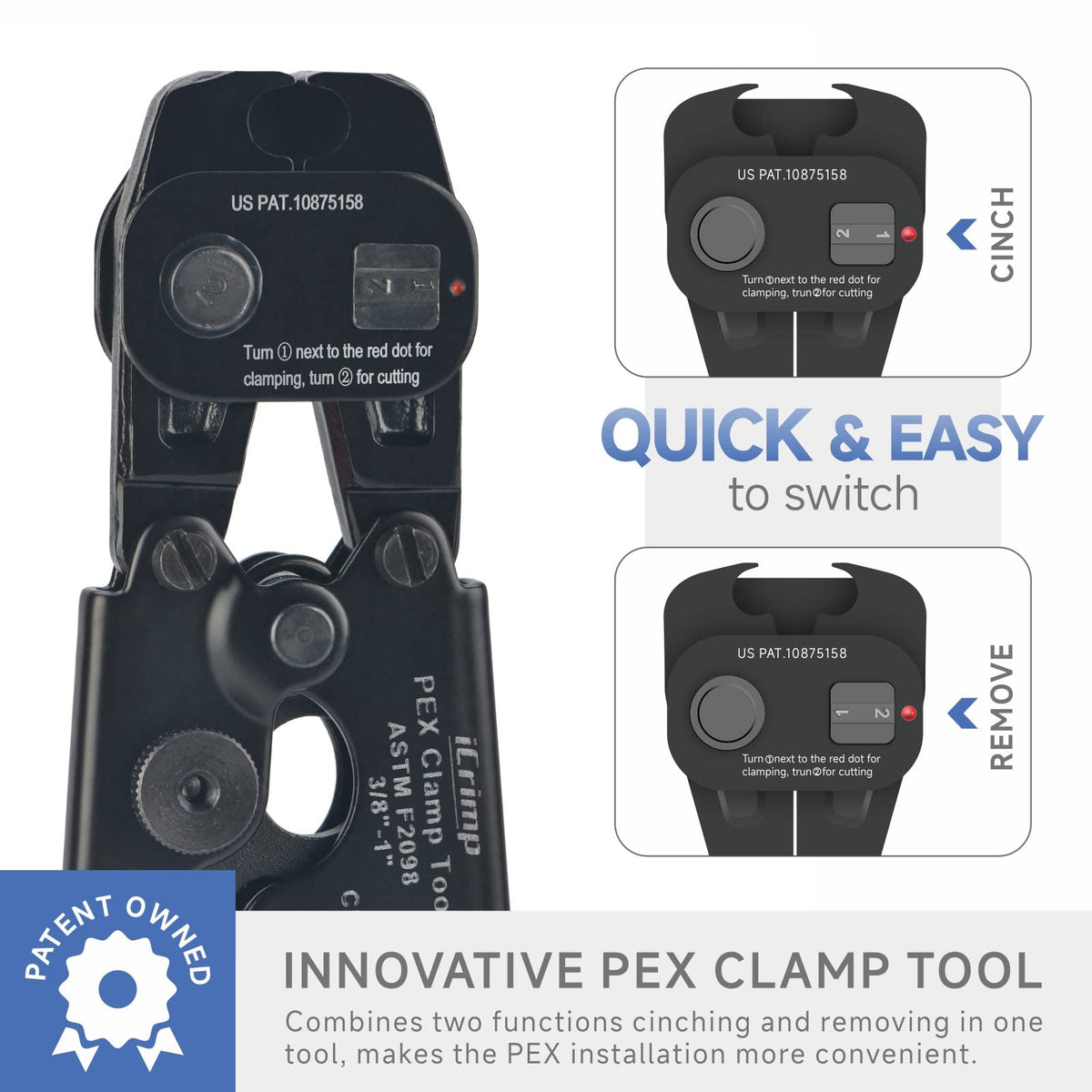 1/2-inch and 3/4-inch clamps alongside iCRIMP tool for versatile installations.