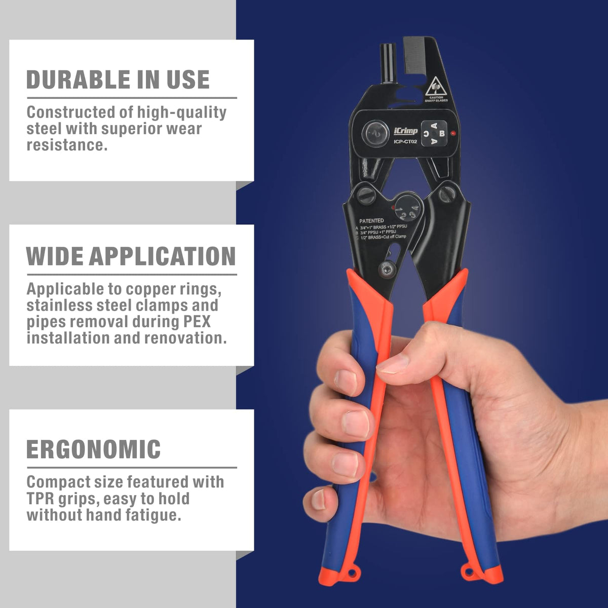 iCRIMP CT02 durable steel construction supports demanding PEX work