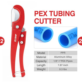 iCRIMP PEX tubing cutter slicing through tubing smoothly