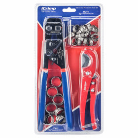 iCRIMP ratchet cinch tool held up, showing universal clamp range from 3/8 to 1 inch.
