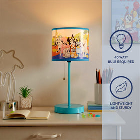 Bluey stick table lamp pull chain design simplifies turning on lights.