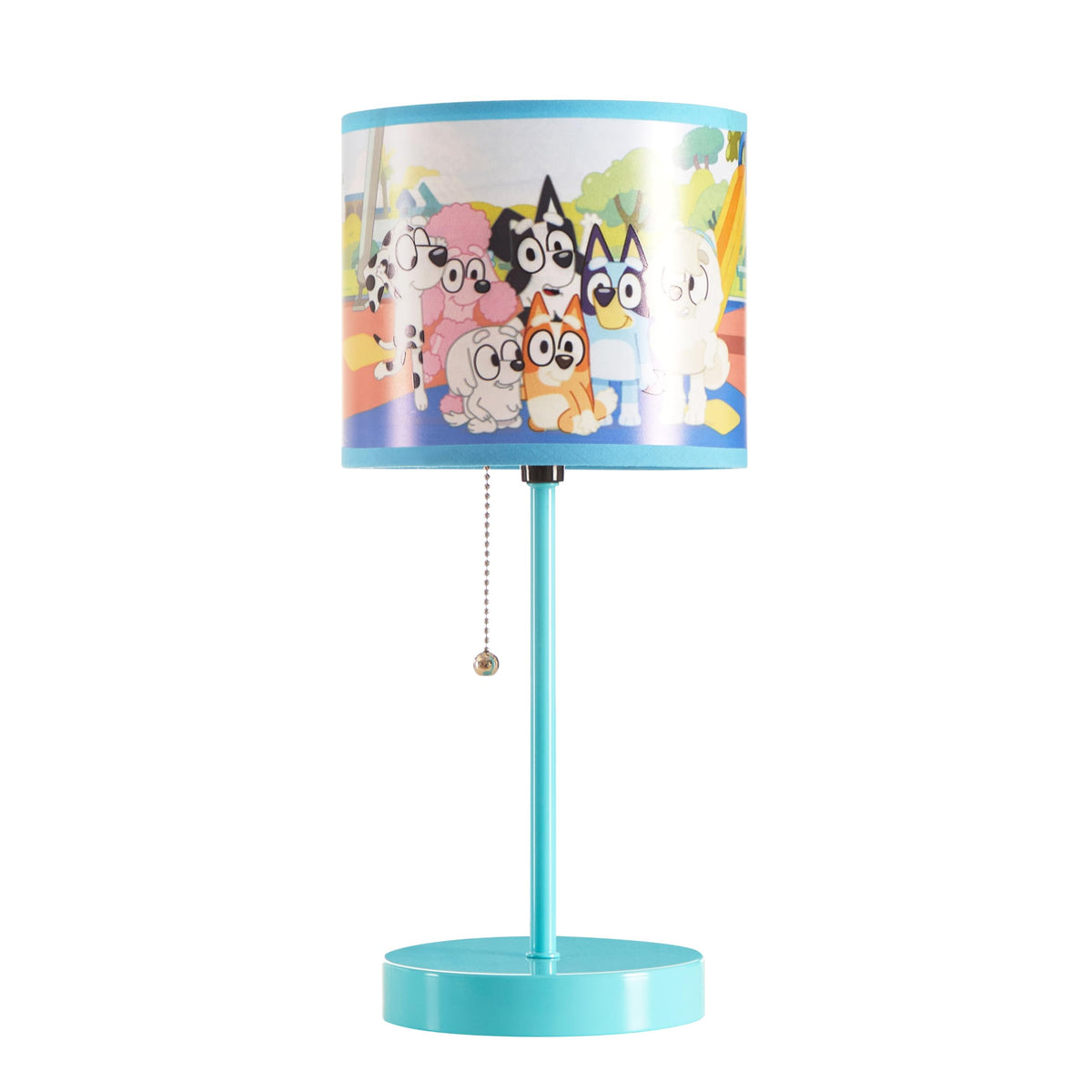 Idea Nuova Bluey stick table lamp with printed shade adds playful lighting to kids' room.