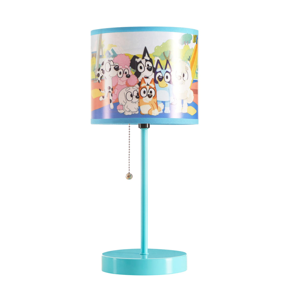 Idea Nuova Bluey stick table lamp with printed shade adds playful lighting to kids' room.