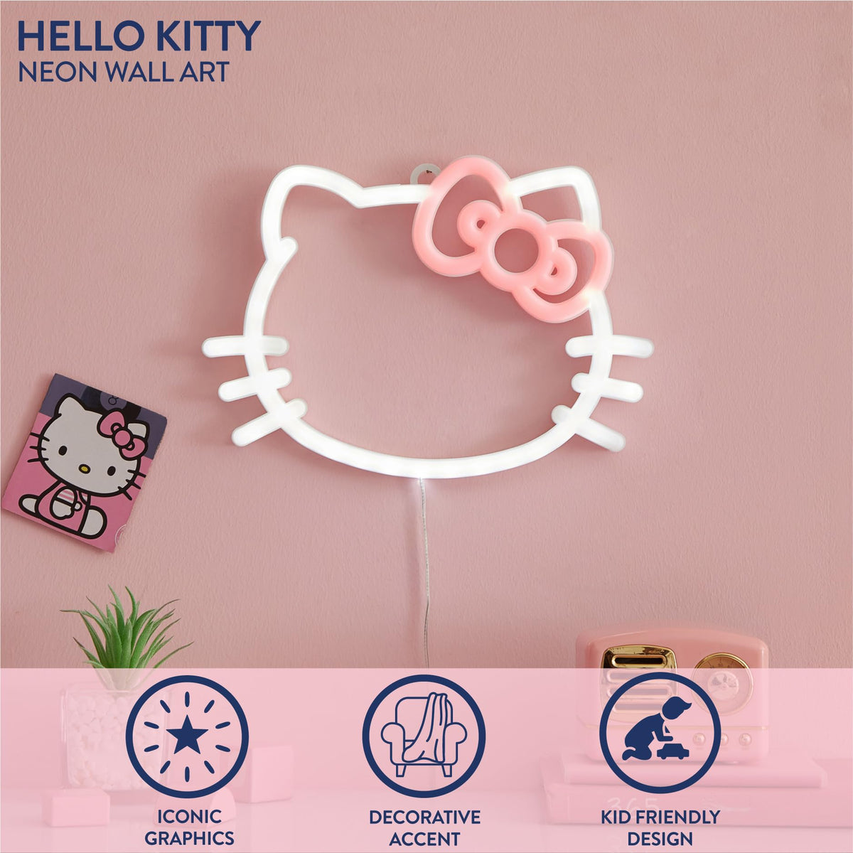 Idea Nuova Hello Kitty figural design lights up with a warm glow for bedtime.