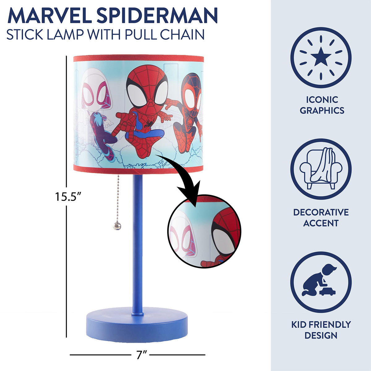 Idea Nuova Spidey base lamp with sturdy metal bottom for bedside use