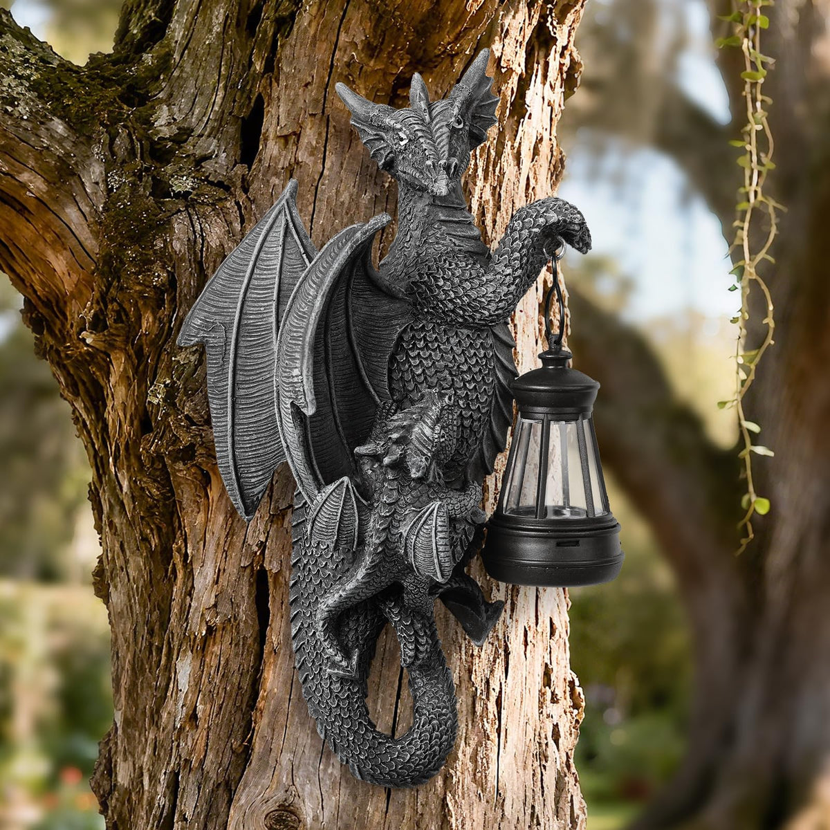 IDEA SHOW dragon statue LED outdoor glows along garden path, adding fantasy ambiance.