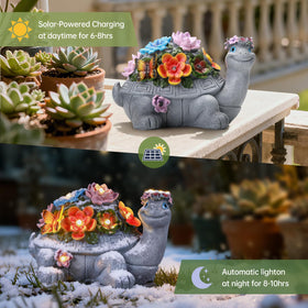 IDEA SHOW turtle statue with LED lights and decorative succulents