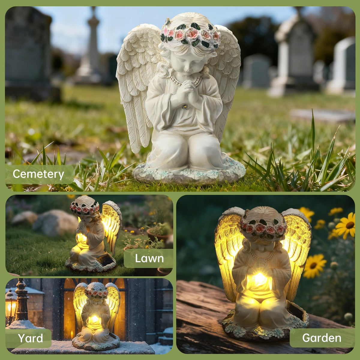 IDEA SHOW LED-lit angel cross adds soft night glow to outdoor space