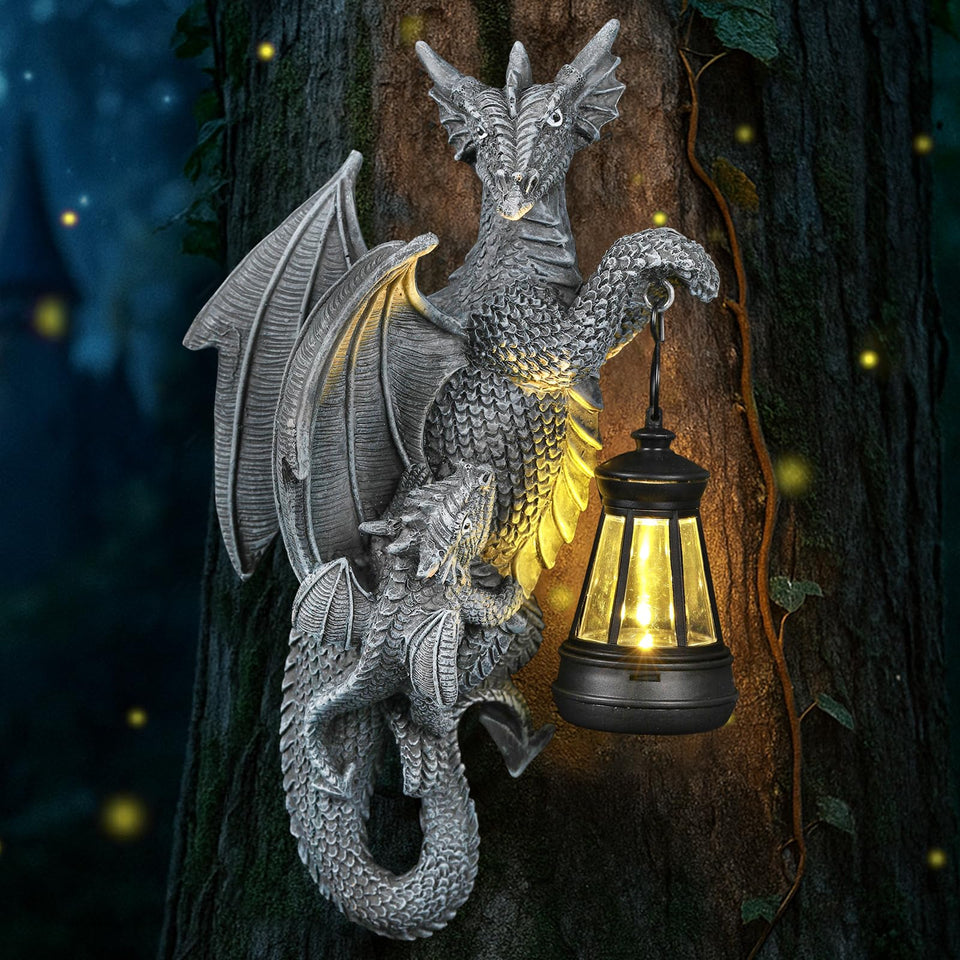 IDEA SHOW solar dragon decor tree hugger highlights branches with soft ambient light for evenings.