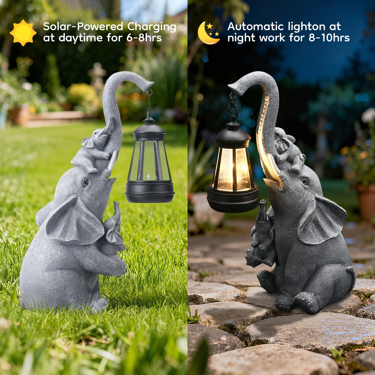 IDEA SHOW elephant figurine creates cozy evenings outdoors.