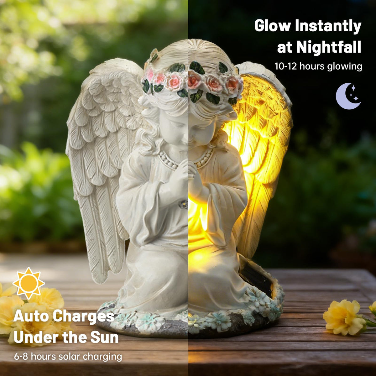 IDEA SHOW weatherproof resin angel statue withstands rain and snow