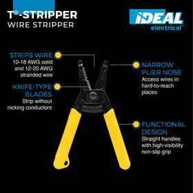 IDEAL Electrical T-Stripper laser markings visible for quick, accurate wire gauge readings