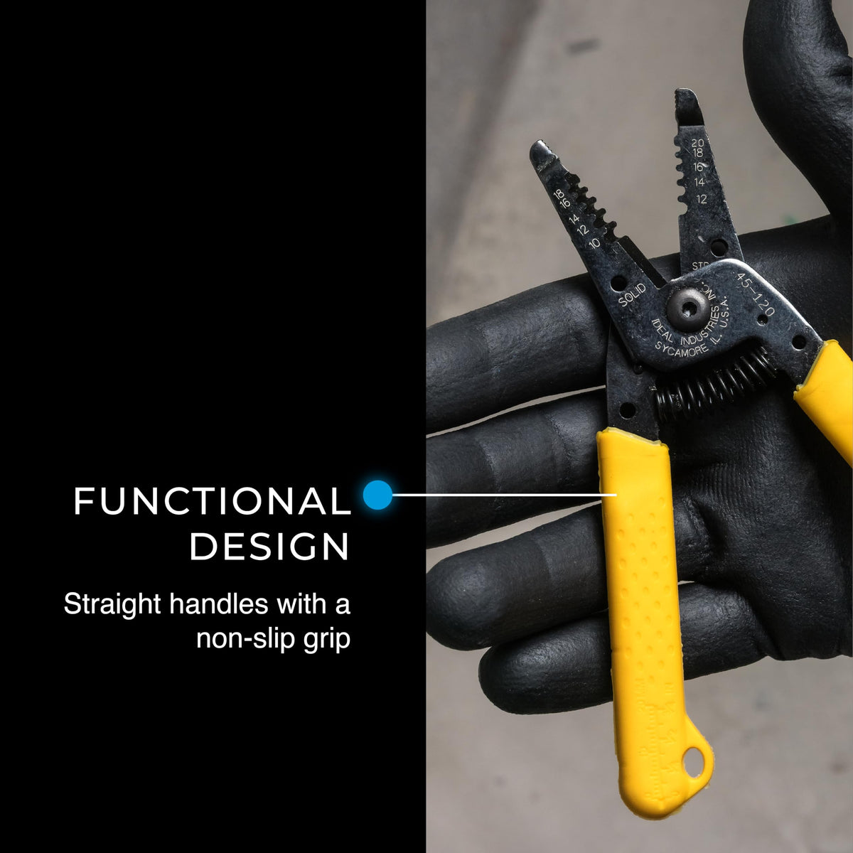 IDEAL Electrical T-Stripper spring-loaded handles reduce hand fatigue during long tasks