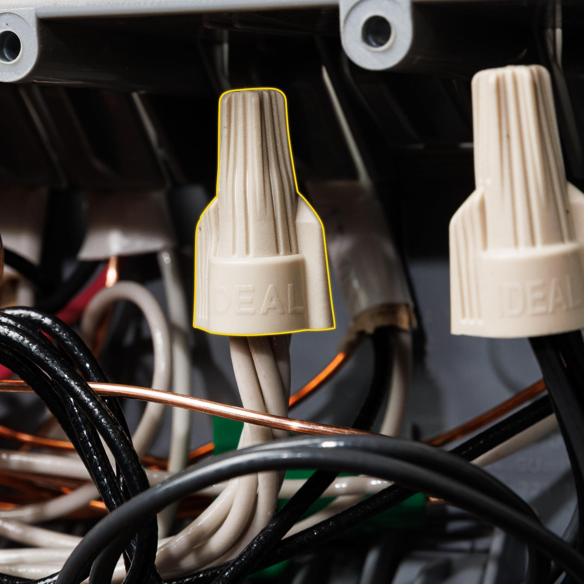 Ideal Electrical Tan Twister copolymer shell resists impact during tool use.