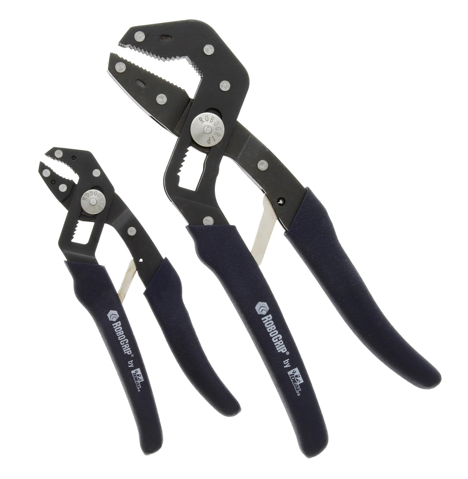 Ideal Industries Robo Grip Pliers curved jaw 7 in in use for secure gripping on uneven parts