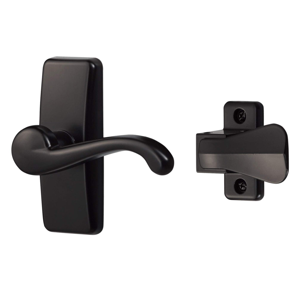 Ideal Security GL lever handle outside view in matte black for storm doors.