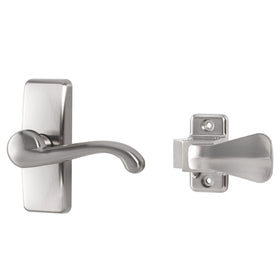 Ideal Security GL lever handle outside view on a storm door for durable curb appeal.