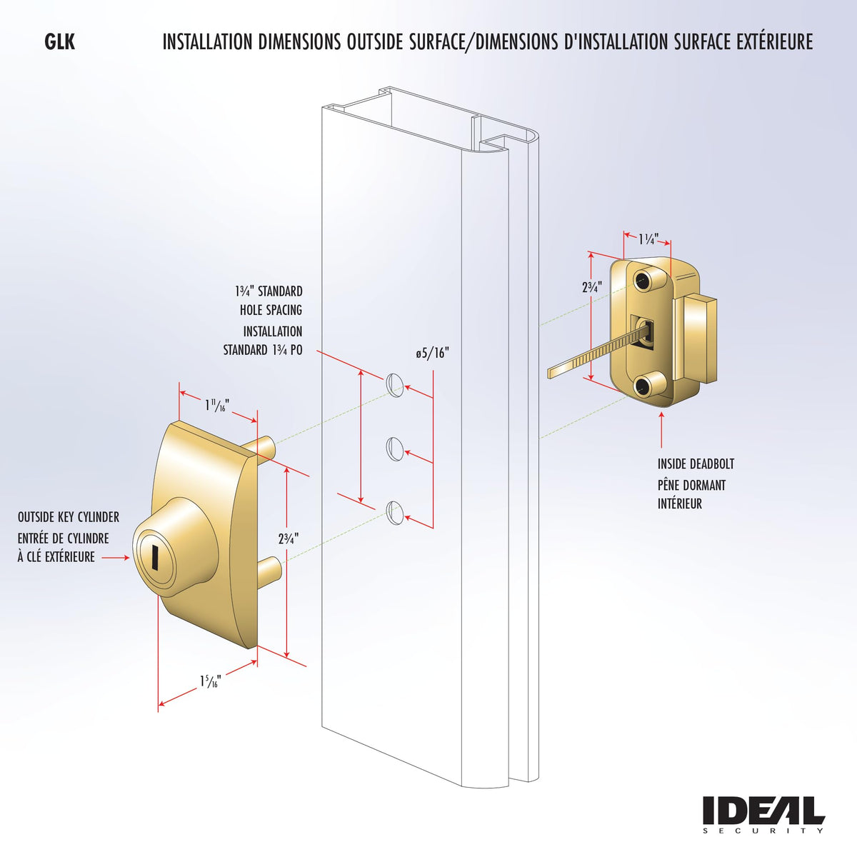 Two keys included for convenient exterior access with GLK deadbolt