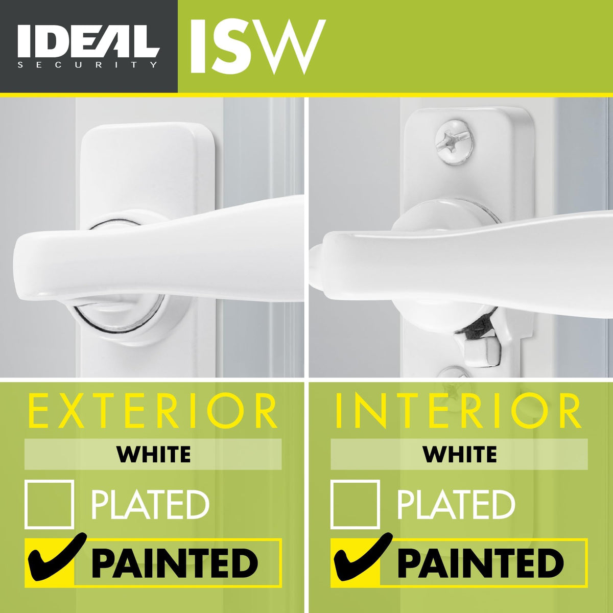 Ideal Security inswing handle screw hole spacing of 1 3/4 inches