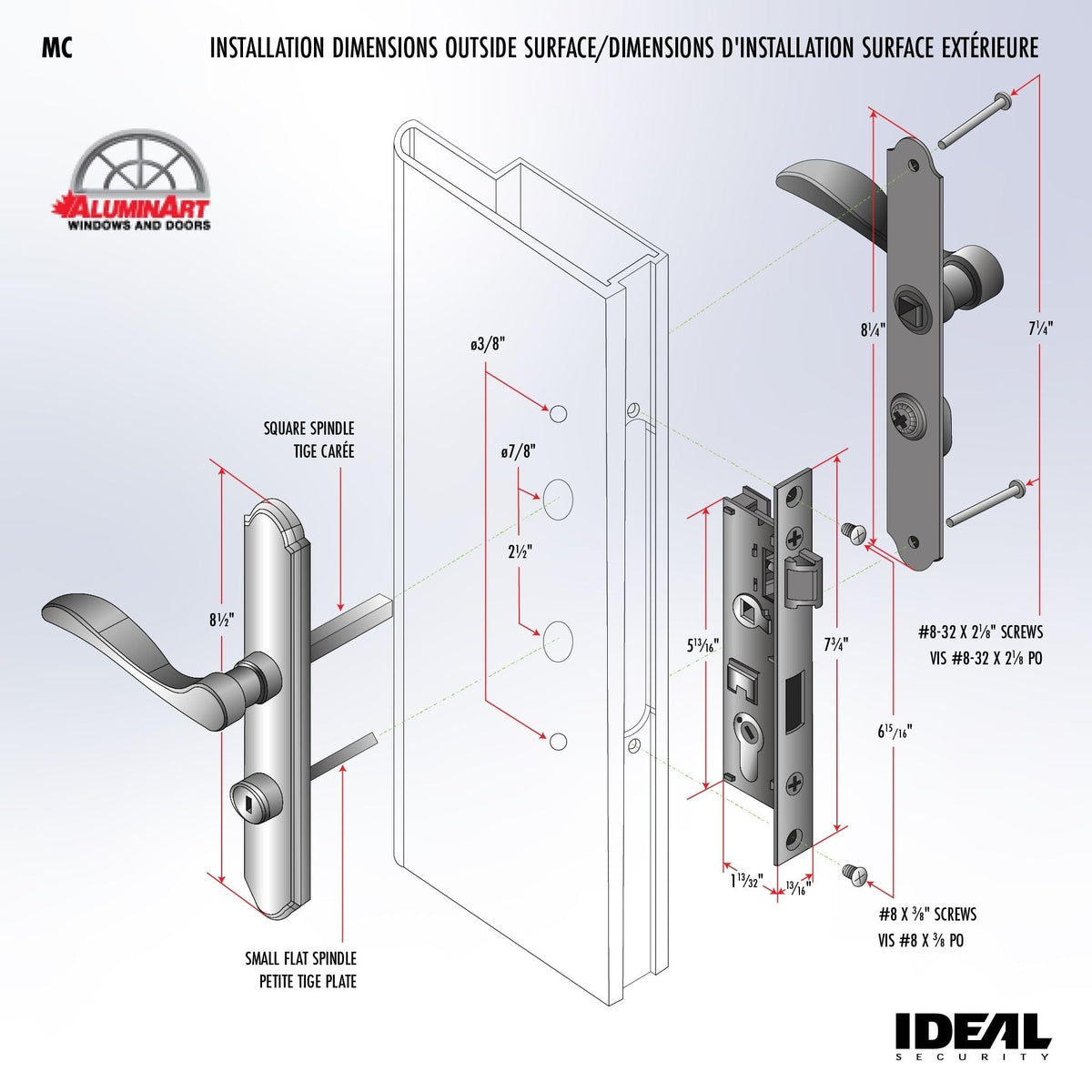Ideal Security MCMB curved lever inside view shows smooth operation.