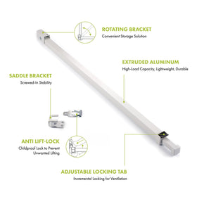 Ideal Security adjustable bar length demonstrates secure ventilation for doors.