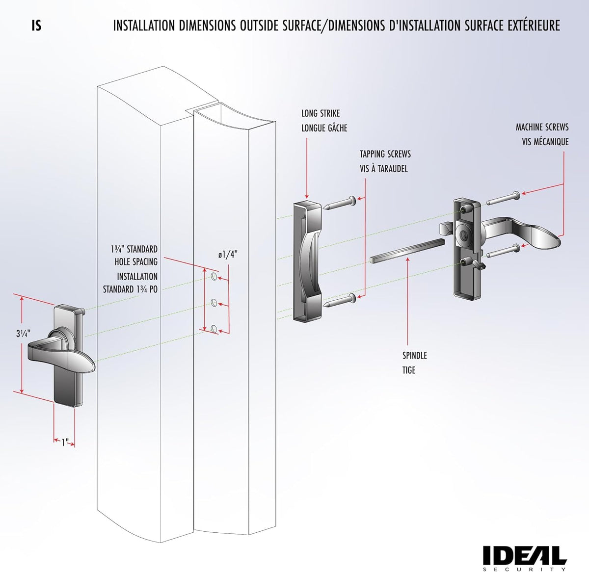 Ideal Security inswing door handle with white finish for inward-opening doors