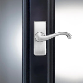 Ideal Security GL lever handle satin nickel finish for lasting style and durability.