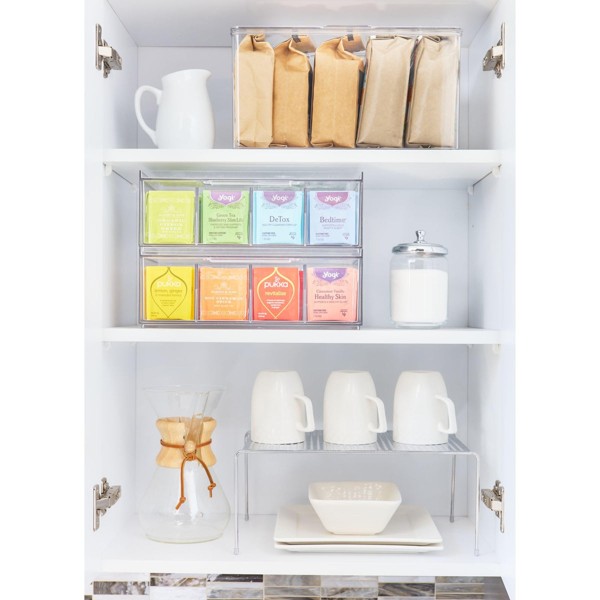 iDesign XL tea bag organizer uses BPA-free plastic for safe kitchen storage