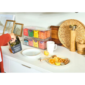 iDesign XL tea bag organizer keeps tea and small items neatly on countertops