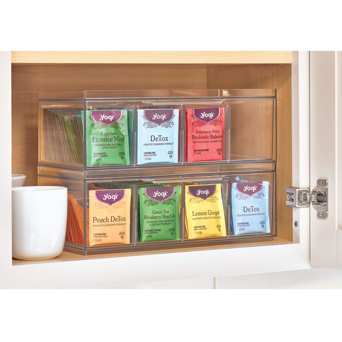 iDesign XL tea bag organizer front handle enables smooth pulling