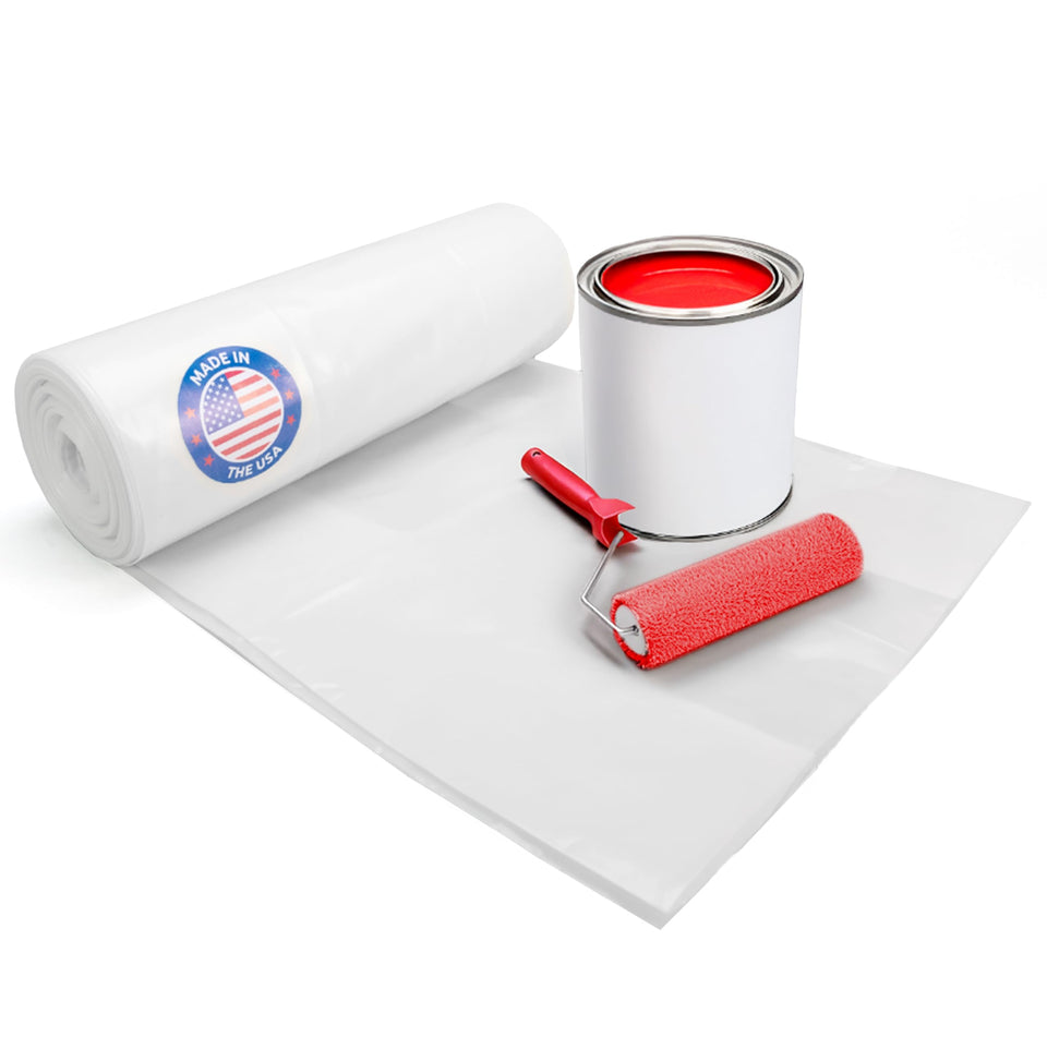 IDL Packaging 4mil clear plastic sheeting for painting drop cloths keeps surfaces protected.