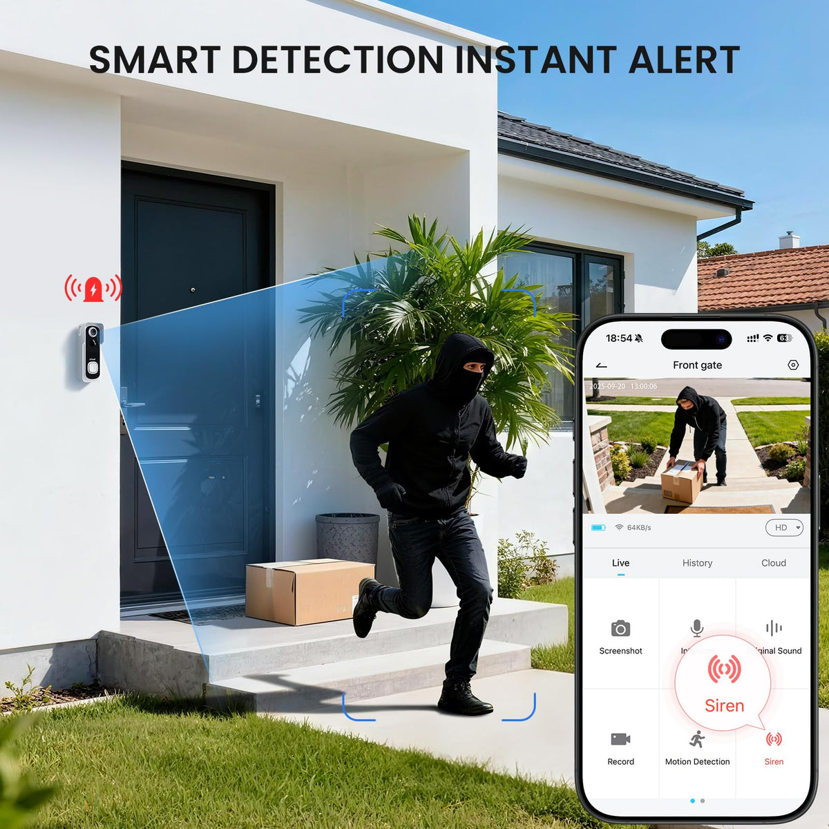 ieGeek doorbell camera close-up showing 2K image quality for faces and packages.