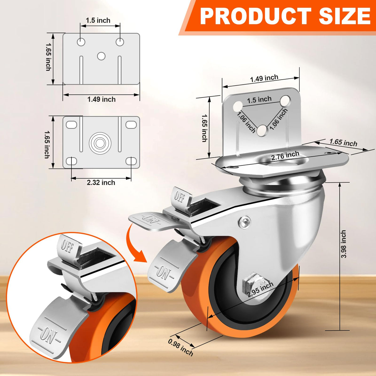 IEWOAIYGNEH four-pack side-mount casters with brakes for secure placement.