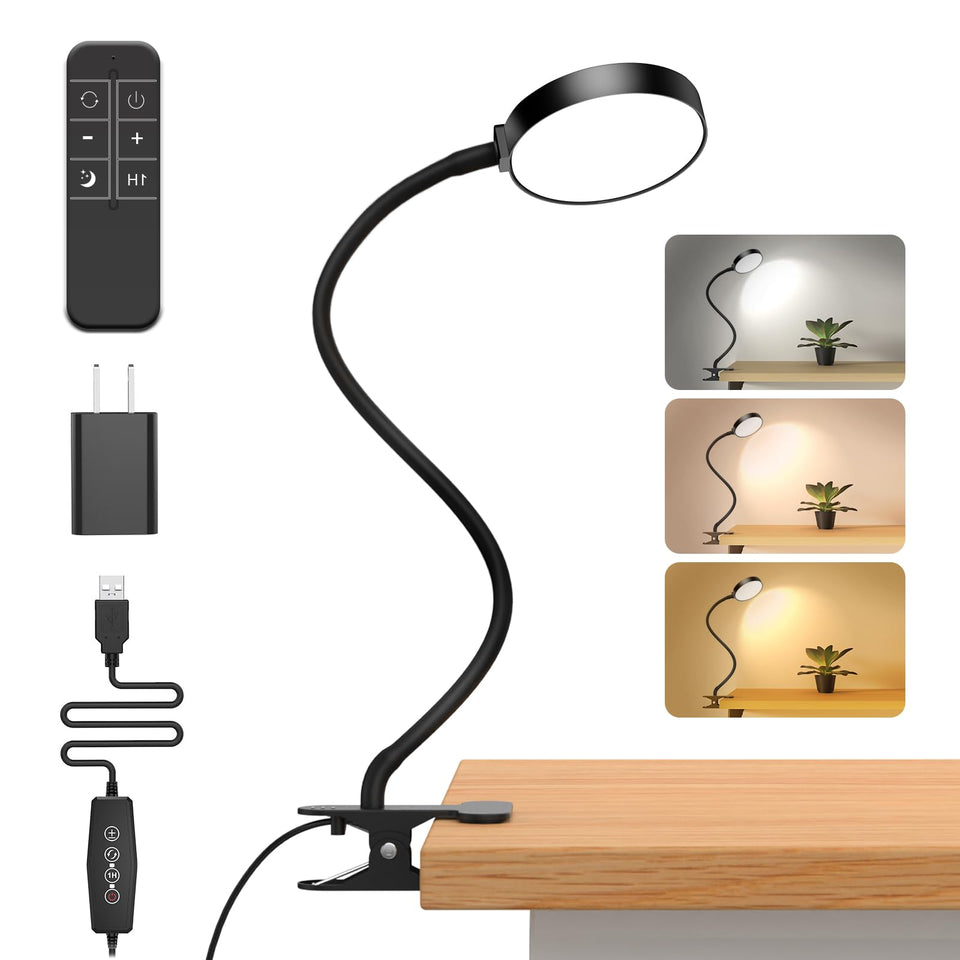 iFalarila clip-on reading light securely attaches to a table for easy bedside use.