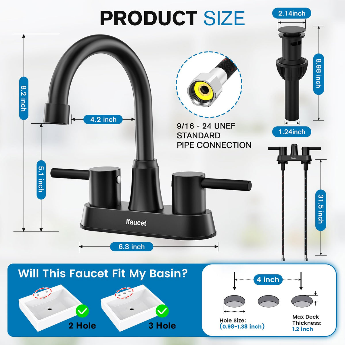 Ifaucet bathroom sink centerset 4-inch two-handle design for precise control.