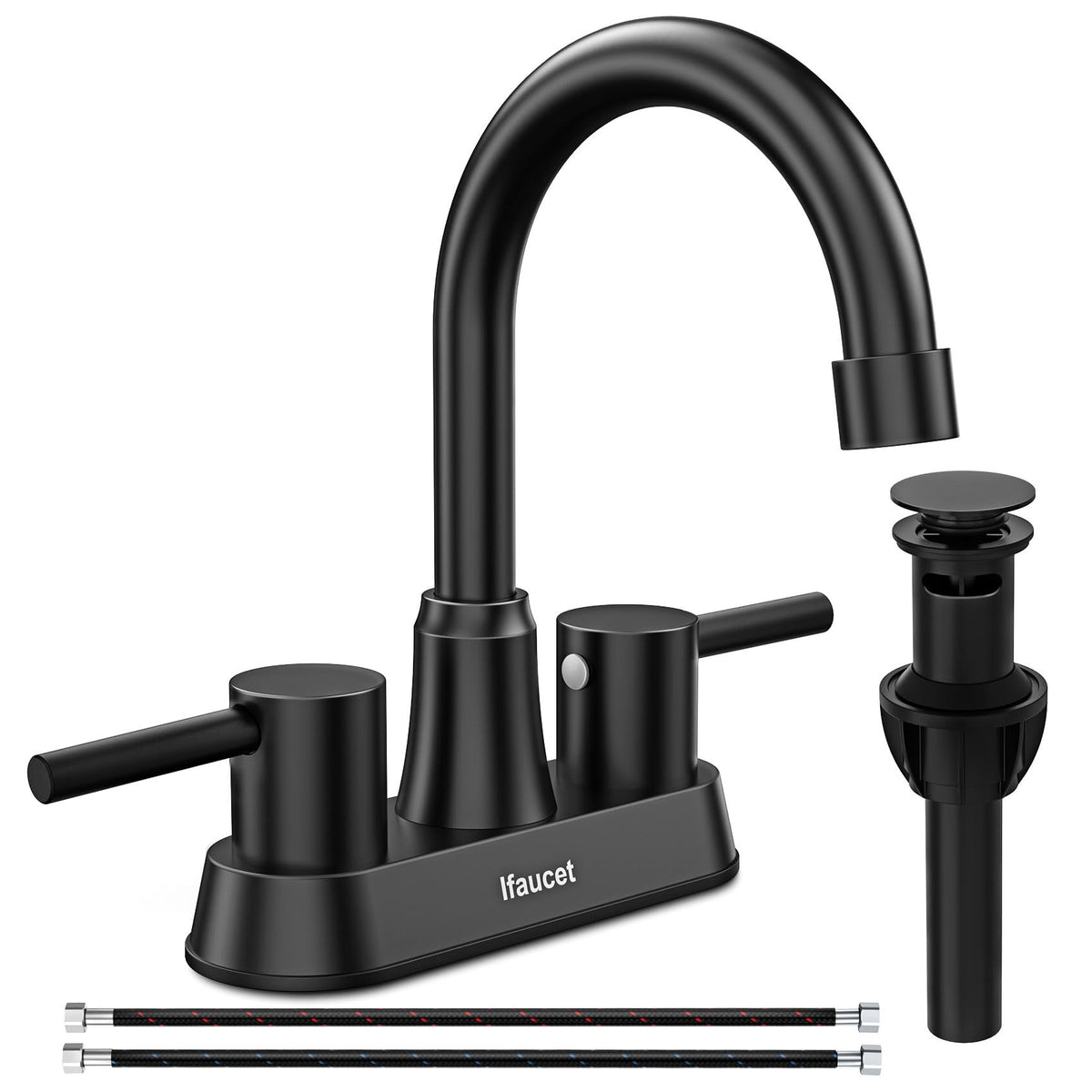 Ifaucet black 3-hole bathroom faucet in matte finish for a sleek centerset look.