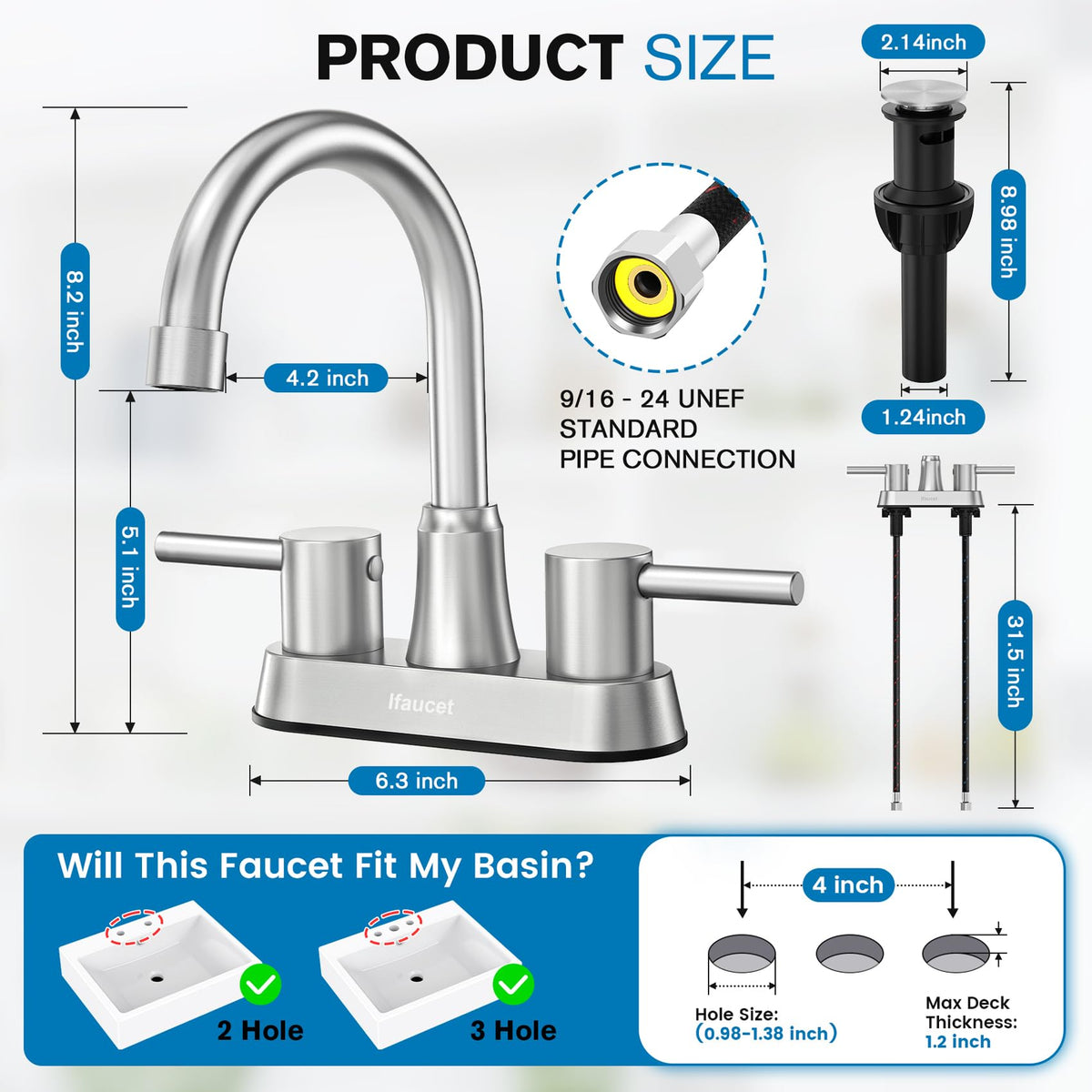 Ifaucet brushed nickel bathroom faucet with two handles for precise control