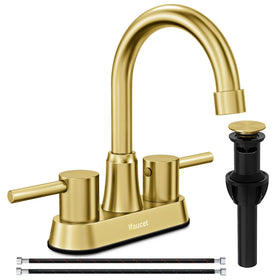 Ifaucet gold brushed bathroom faucet with 4-inch centerset for a modern vanity upgrade.