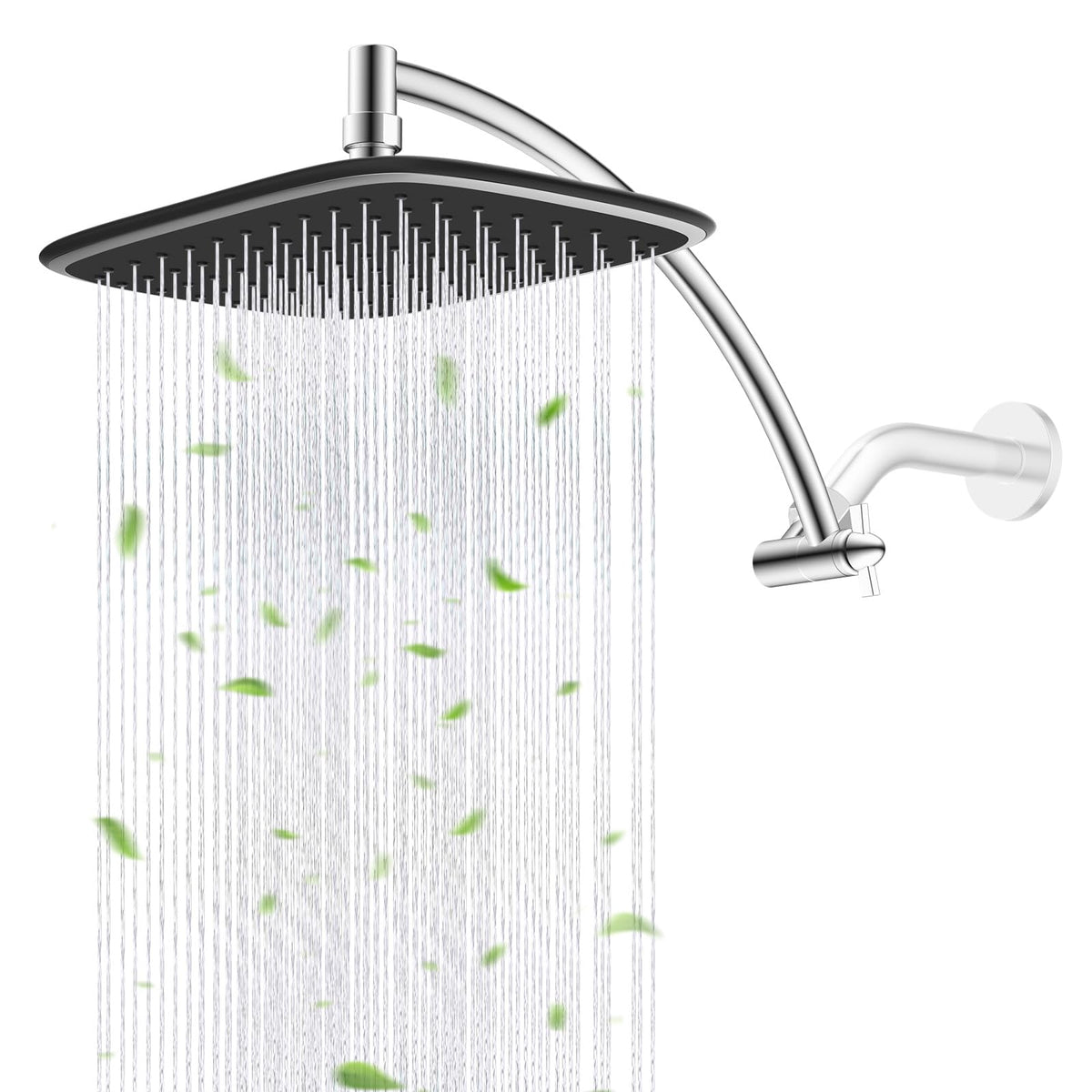 iFealClear rain shower head with 12-inch extension arm for adjustable height and full coverage