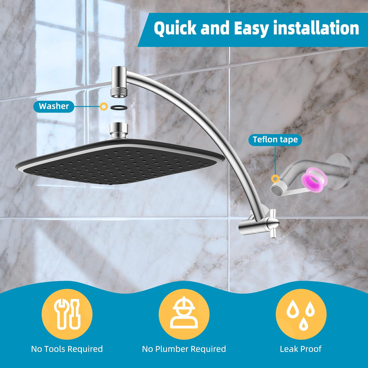 iFealClear rust-resistant ABS head maintains chrome look and reliable spray
