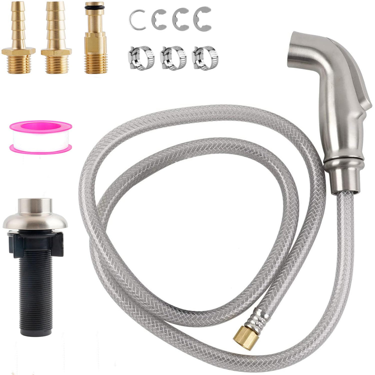 ifealClear universal sprayer with Moen connector for quick faucet attachment.