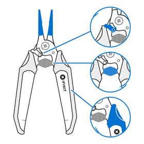 iFixit Mandible Needle Nose Pliers with spring loaded handle reduce hand fatigue during extended use.