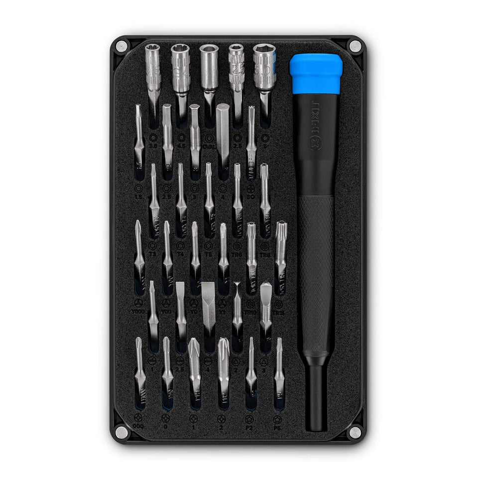 iFixit Moray Driver Kit in a compact case for on-the-go electronics repairs.