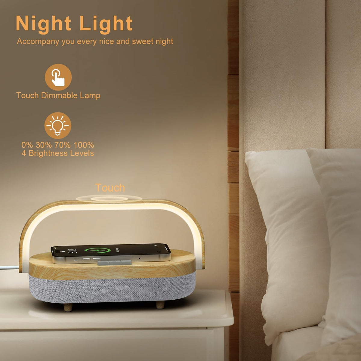iGaur LED night light dimmable brightness for cozy bedtime reading.
