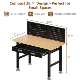 IGERI workbench with drawer open highlights secure, smooth-glide storage for frequently used tools.