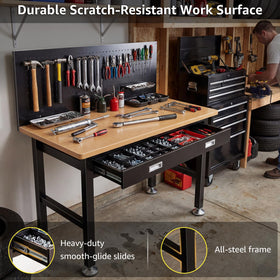 IGERI side detail features adjustable leveling feet for uneven concrete floors.