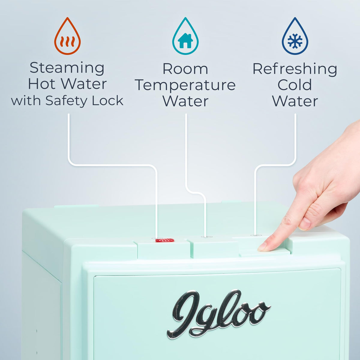 Igloo Retro Bottom Load Dispenser cold spout delivering ice-cold water quickly.